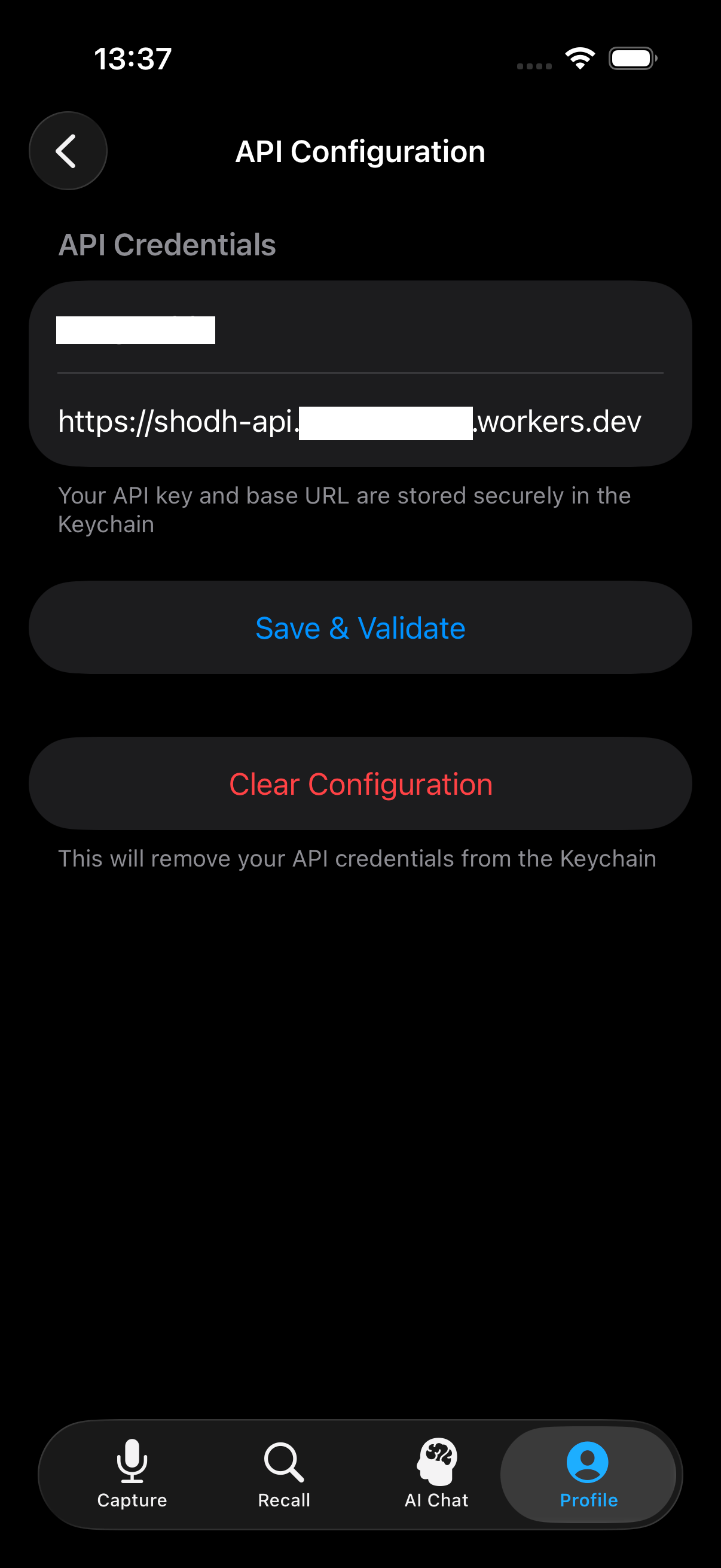 API Configuration Dark