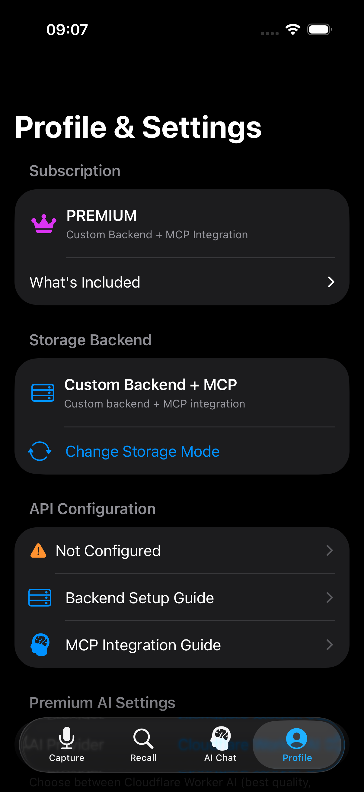 Profile & Settings Dark
